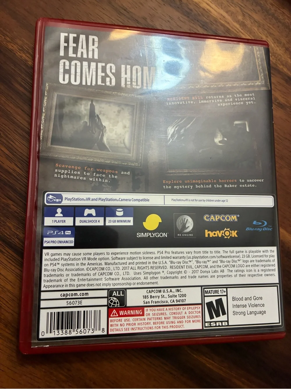 Sony PS4 Resident Evil VII Biohazard PlayStation Hits Red/Blue Case